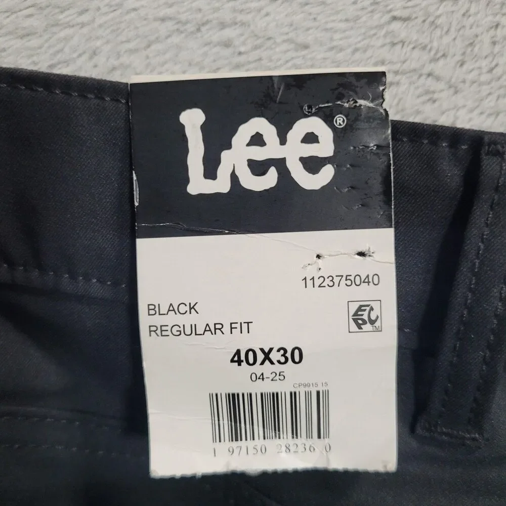 Lee Velocity Pants Mens 40x30 Black Microfiber Regular Fit Straight Leg Chino
